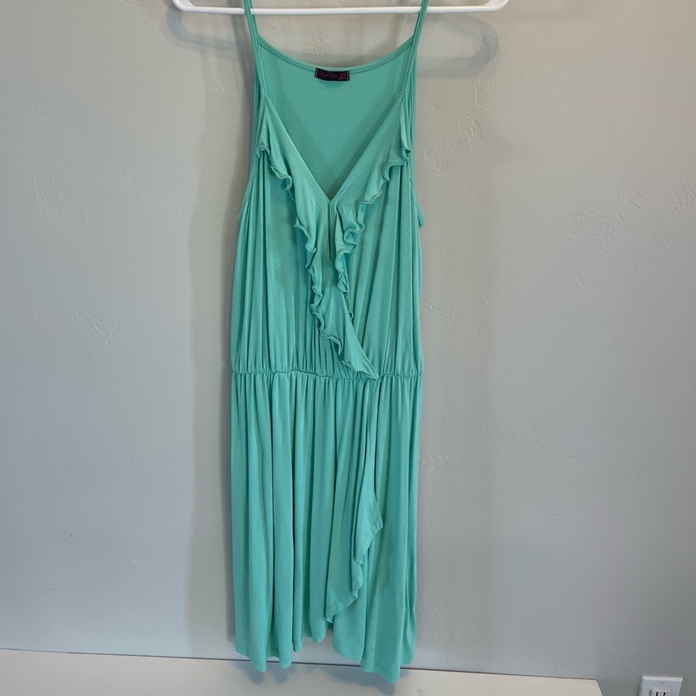 Green Asymmetrical Ruched Sundress